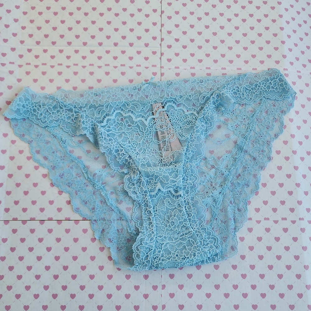 NWT Victorias Secret Dream Angels Corded Lace Cheekini Panty Blue Panty L